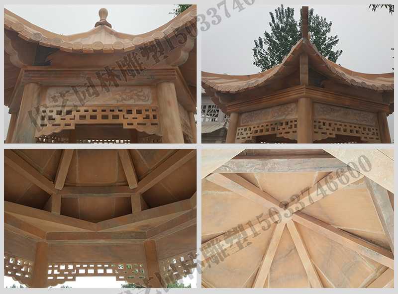 中式大理石涼亭，石雕六角亭子細(xì)節(jié)圖，定制中式景觀涼亭