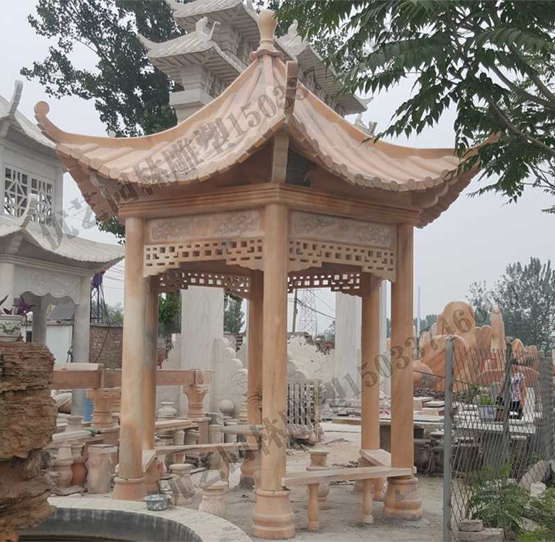 中式大理石涼亭，石雕景觀亭子，石雕六角亭子廠家