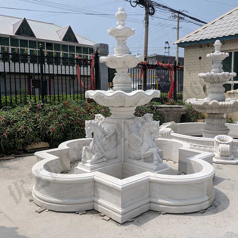 景觀雕塑定制，石雕噴泉廠家，歐式白馬石雕噴泉